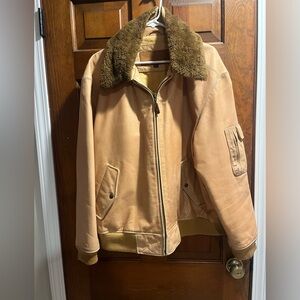 Timberland Mens Vintage Leather Shearling Collar Jacket